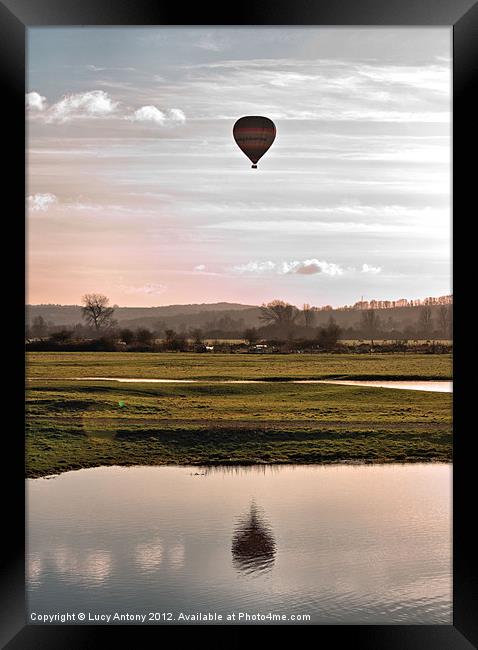 Balloon over Port Meadow, Oxford Framed Print by Lucy Antony