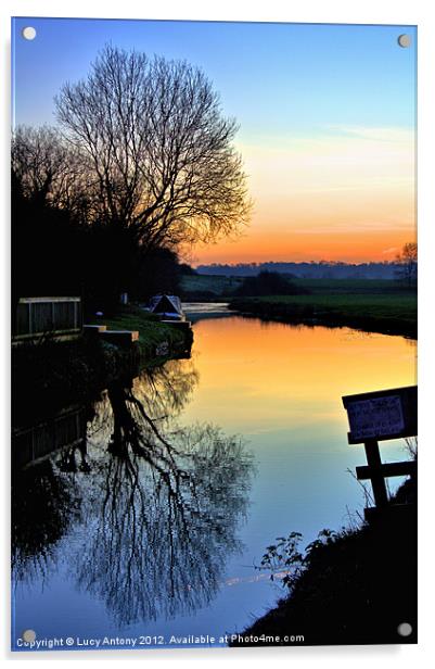 sunset on the canal Acrylic by Lucy Antony