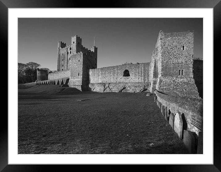 Rochester Castle Kent bw Framed Mounted Print by David French