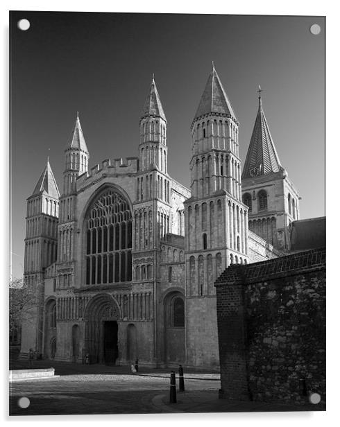 Rochester Cathedral bw. Acrylic by David French