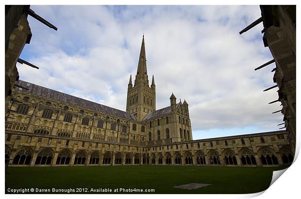 Norwich Cathedral From The Cloisters Print by Darren Burroughs