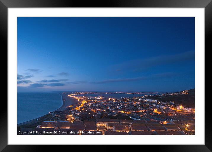 Portland and the Causeway at Night Framed Mounted Print by Paul Brewer