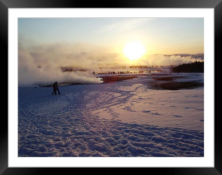 Geysir smoke in the winter Framed Mounted Print by rachael lawrie