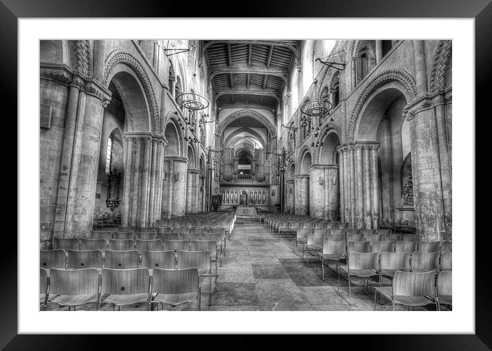 Rochester Cathedral interior HDR bw. Framed Mounted Print by David French