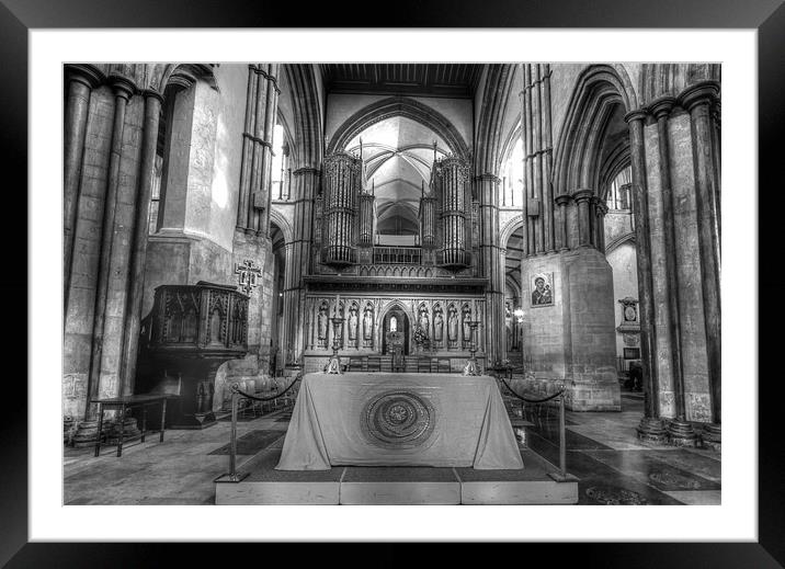 Rochester Cathedral interior HDR bw. Framed Mounted Print by David French