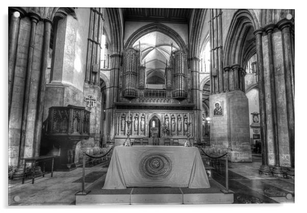 Rochester Cathedral interior HDR bw. Acrylic by David French