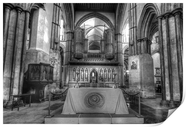 Rochester Cathedral interior HDR bw. Print by David French
