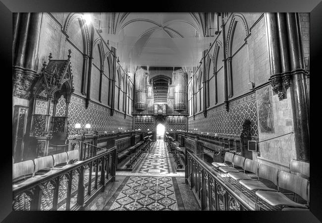 Rochester Cathedral interior HDR bw. Framed Print by David French