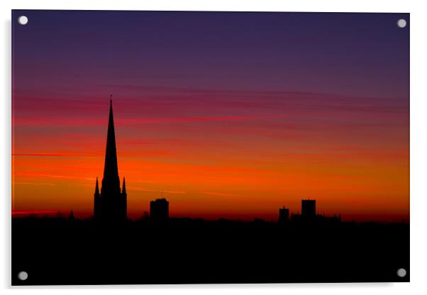 Last Light Behind Norwich Cathedral 2 Acrylic by Paul Macro