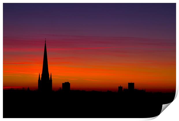 Last Light Behind Norwich Cathedral 2 Print by Paul Macro