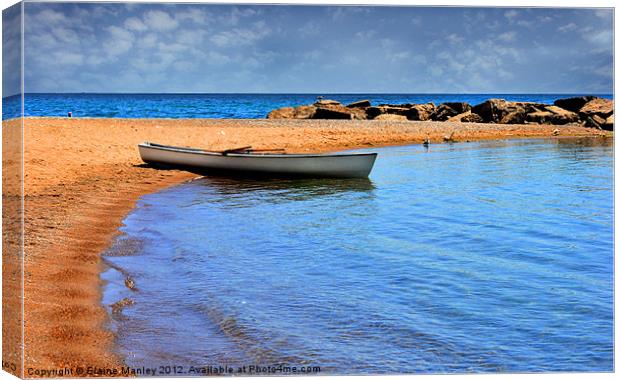 Lone Row boat on the Beach Canvas Print by Elaine Manley