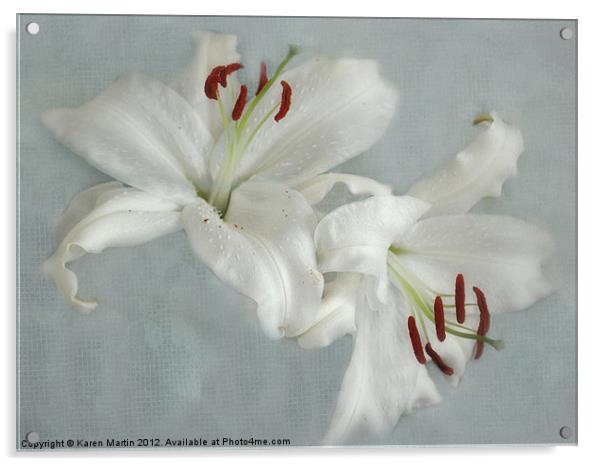 White Lillies Acrylic by Karen Martin