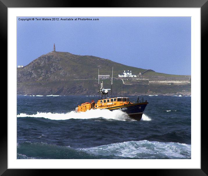 Tyne class lifeboat Cape Cornwall Framed Mounted Print by Terri Waters