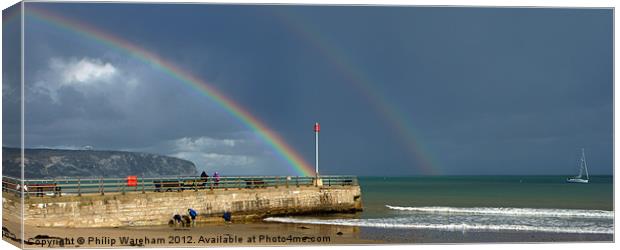 Double Rainbow at Swanage Canvas Print by Phil Wareham