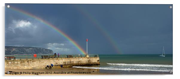 Double Rainbow at Swanage Acrylic by Phil Wareham