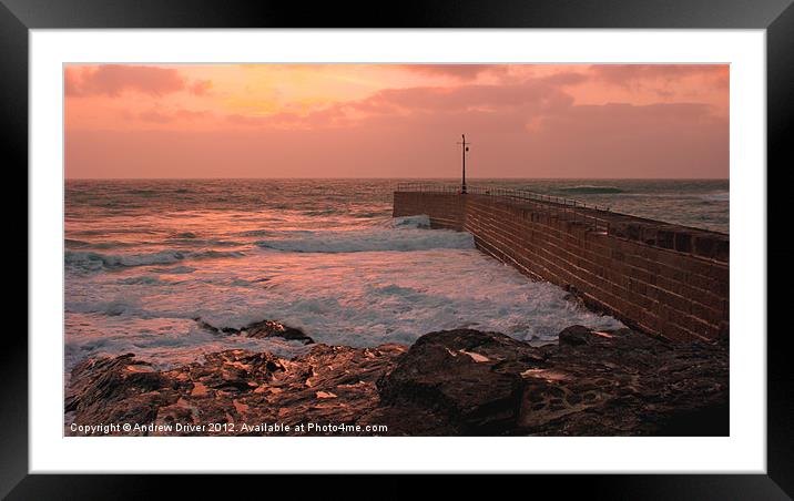 Breakwater sunset Framed Mounted Print by Andrew Driver