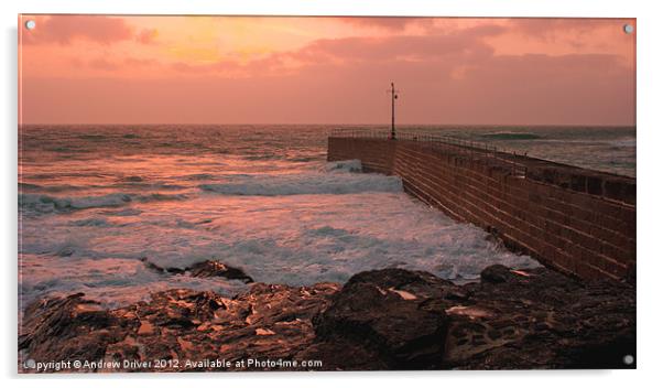 Breakwater sunset Acrylic by Andrew Driver