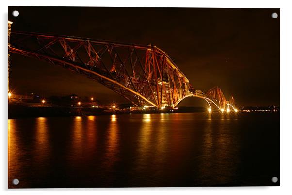 Forth Rail Bridge at Night Acrylic by Andrew Beveridge