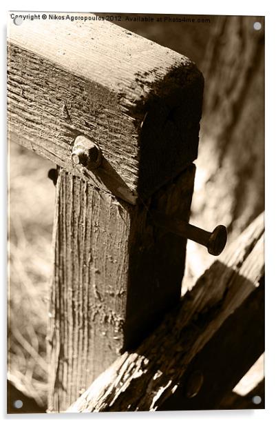 Metal bolts on timber posts Acrylic by Alfani Photography