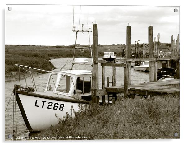 Moored Boat At Thornham Acrylic by justin rafftree