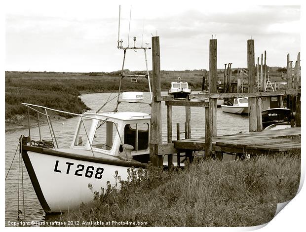 Moored Boat At Thornham Print by justin rafftree