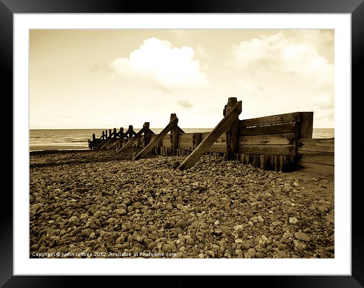 Sea Defences In Duotone Framed Mounted Print by justin rafftree