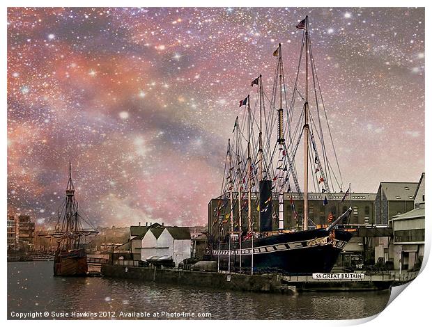 SS Great Britain - Midnight Harbour Print by Susie Hawkins
