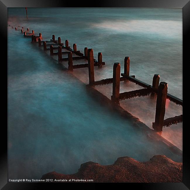 Overstrand sea defences Framed Print by Roy Scrivener