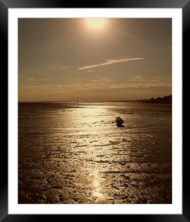 Sunset over a lost boat Framed Mounted Print by Sian Pill