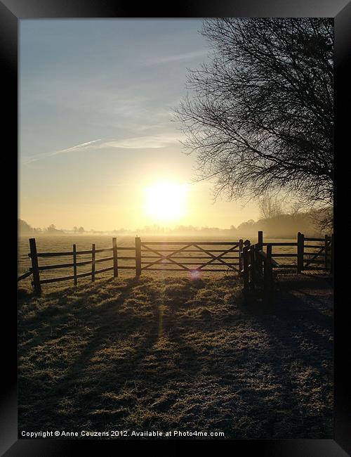 Frosty sunrise in Runnymede Framed Print by Anne Couzens