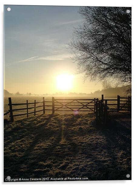 Frosty sunrise in Runnymede Acrylic by Anne Couzens