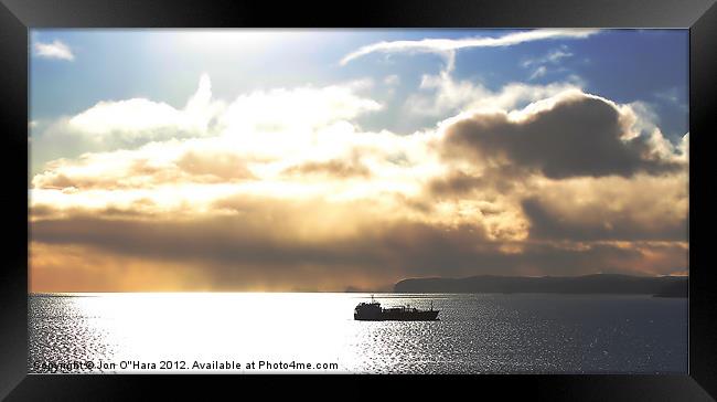 Golden horizon sparkling boat arrival Framed Print by Jon O'Hara