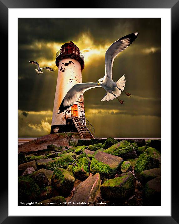 Talacre lighthouse with seagulls Framed Mounted Print by meirion matthias