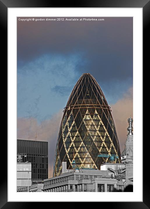 Iconic London Skyline, The Gherkin Framed Mounted Print by Gordon Dimmer