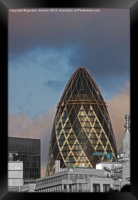 Iconic London Skyline, The Gherkin Framed Print by Gordon Dimmer