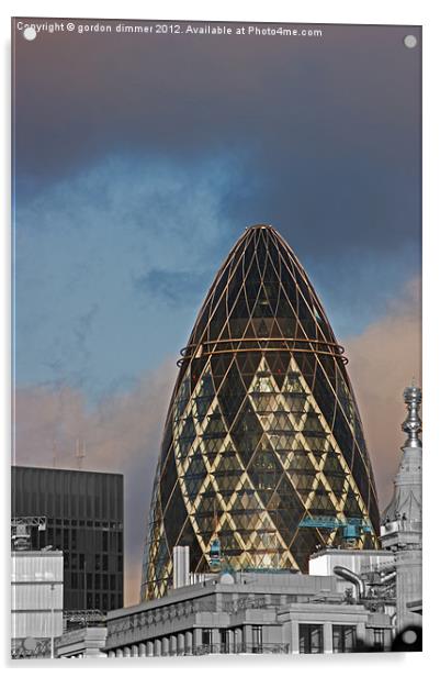 Iconic London Skyline, The Gherkin Acrylic by Gordon Dimmer