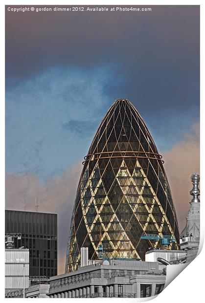 Iconic London Skyline, The Gherkin Print by Gordon Dimmer