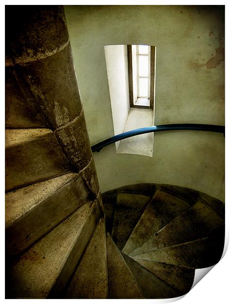 spiral staircase Print by Heather Newton