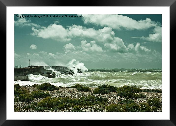 Waves Crashing Over Brighton Marina Framed Mounted Print by JG Mango