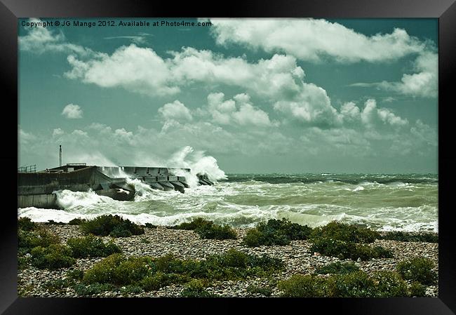 Waves Crashing Over Brighton Marina Framed Print by JG Mango