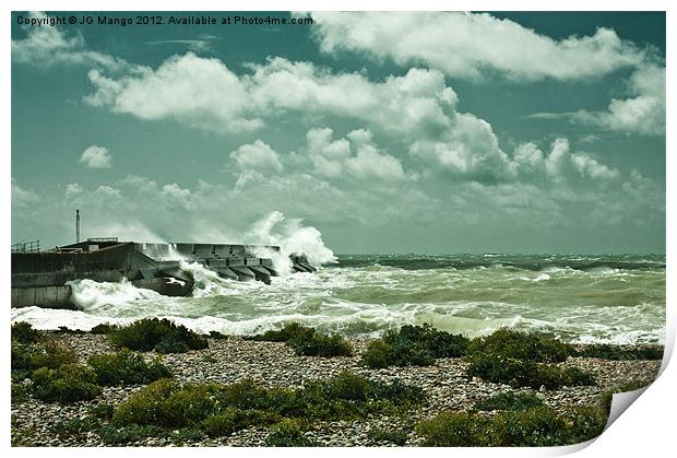 Waves Crashing Over Brighton Marina Print by JG Mango
