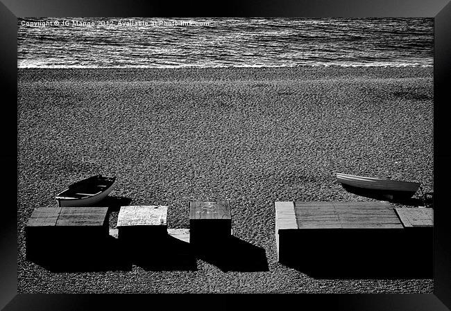 Boats, Boxes, Brighton Beach Framed Print by JG Mango
