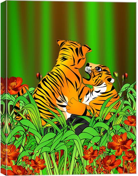 Playing Tiger Cubs Canvas Print by Julie Hoddinott