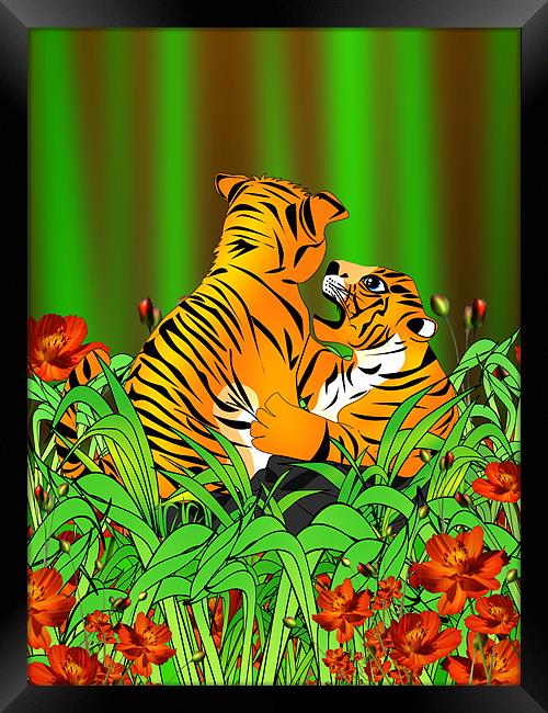 Playing Tiger Cubs Framed Print by Julie Hoddinott