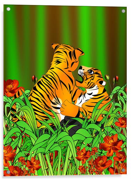 Playing Tiger Cubs Acrylic by Julie Hoddinott