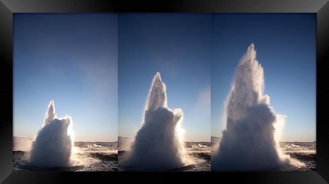 Strokkur Geyser erupting Framed Print by Gail Johnson