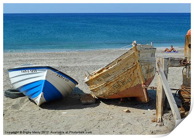 Boats at Cabo de Gata Print by Digby Merry