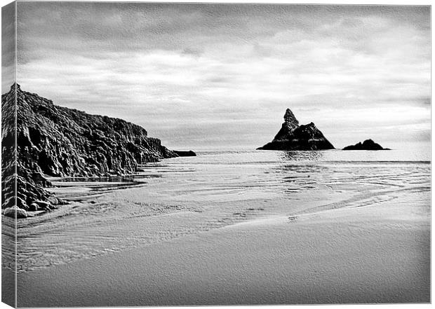 Church Rock. Broadhaven Beach.Wales Canvas Print by paulette hurley