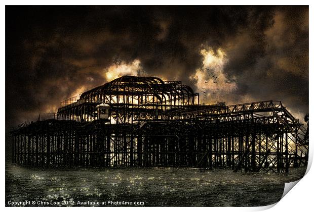 West Pier Storm Front Print by Chris Lord