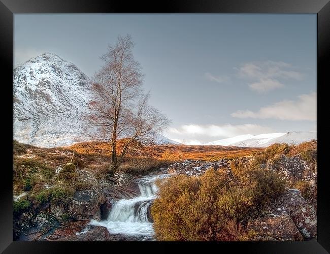 Snow On The Buachaille Framed Print by Aj’s Images